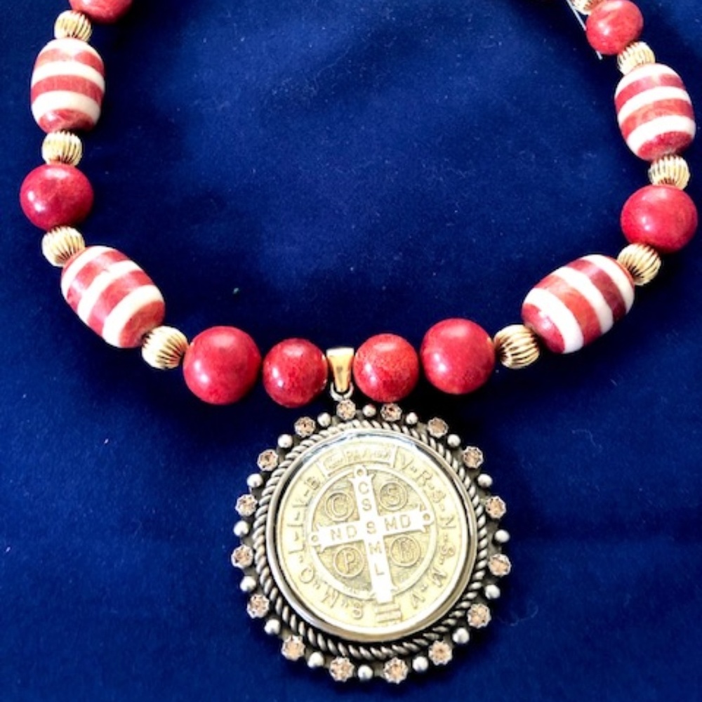 Vintage Beads Virgin Saints Angel Medallion